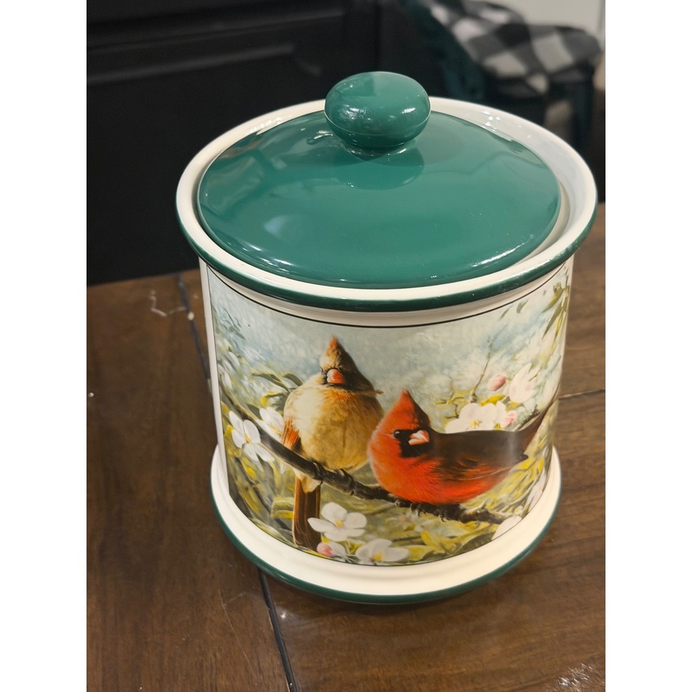 Lang World Hautman Brothers Cardinal Bird Ceramic Kitchen Canister with Lid 2003